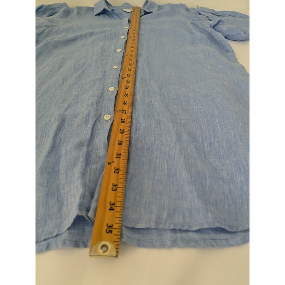 J. Jill Love Linen Tunic Shirt Womens XL Blue Button Down Long Sleeve Slit Hem - Picture 7 of 8